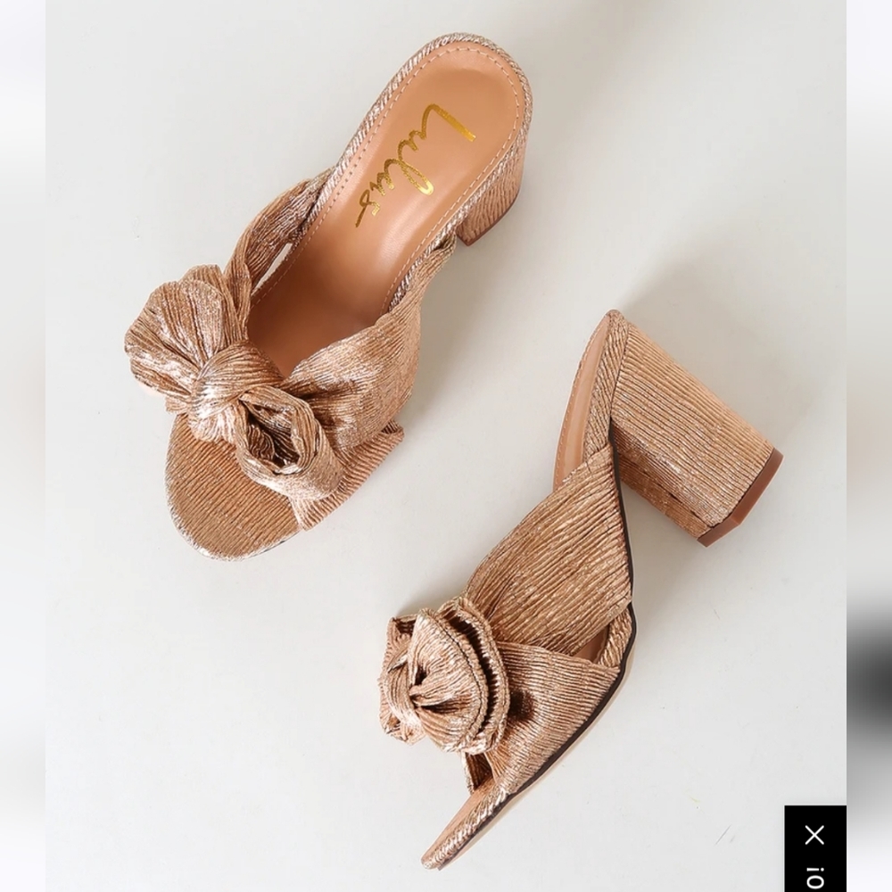 Lulu's Rose Gold Knotted Block Heel Mules